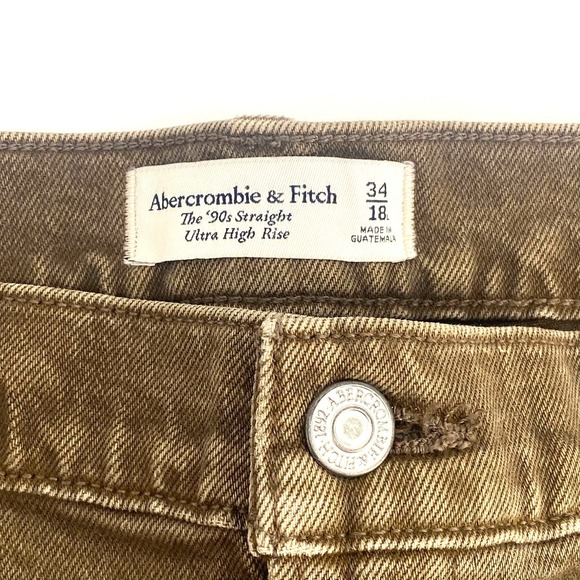 Abercrombie Fitch Womens 90s Straight Ultra High Rise Jeans Brown Bronze 34/18L - Picture 2 of 5